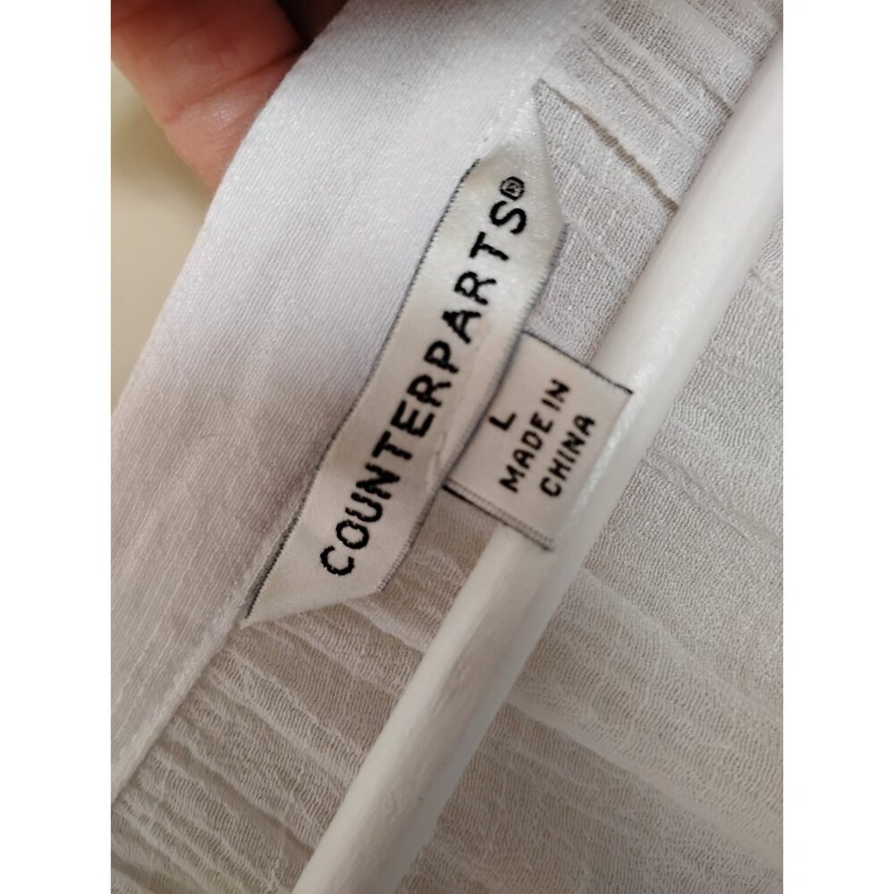 Womens Semi-Sheer Blouse Asymmetric Lace Accent Casual Event Flowy Size L White - Picture 3 of 4
